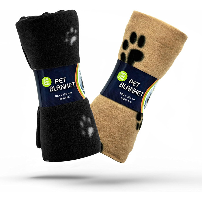 М'яка флісова ковдра з відбитками лап для собак, котів та цуценят. 70x73 см, чорно-бежева, пральна, для подорожей (2 шт. 100x120 см)