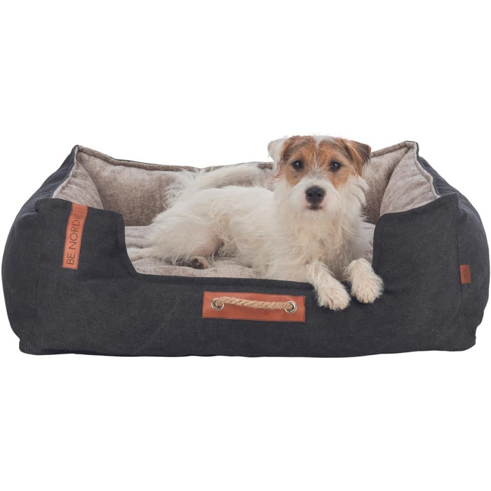 Крісло-лежанка для собак TRIXIE Nordic Föhr, 60x50 см, чорний/пісочний – зручне ліжко для собак великих та малих порід з ручкою для перенесення, м'яке та миється