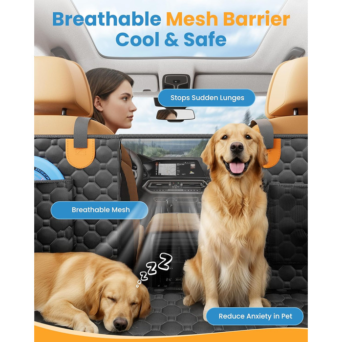 Подовжувач для заднього сидіння автомобіля для собак, водовідштовхувальний чохол на сидіння для собак, витримує до 180 кг, знімний жорсткий каркас, міцна підвісна лежанка для собак у автомобіль, SUV, вантажівка