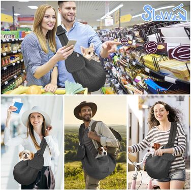 Сумка-переноска для собак SlowTon, сіра, L (4,5-7,2 кг) з регульованим плечовим ременем та передньою кишенею