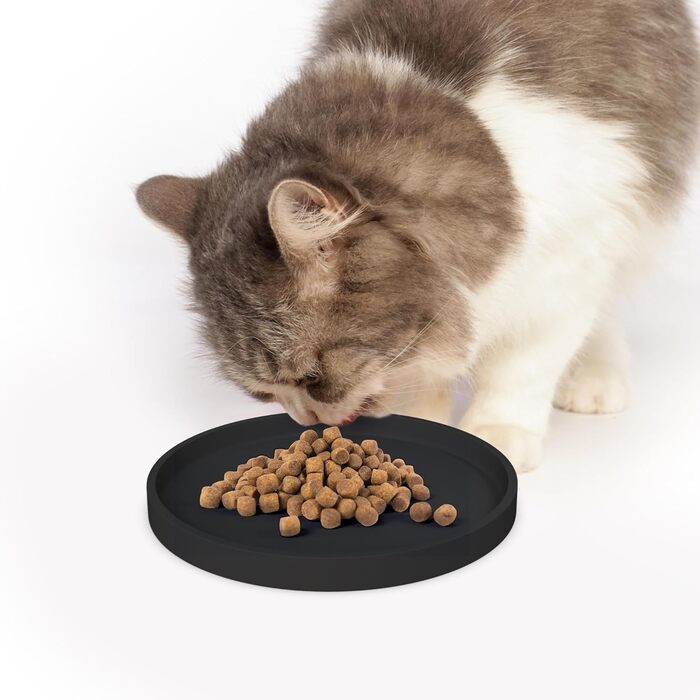 Силіконовий килимок для годування домашніх тварин Arespark, неслизький, водонепроникний, з піднятими бортиками, запобігає розливу, круглий, для собак, котів, цуценят, кошенят, 15,2 x 6, чорний