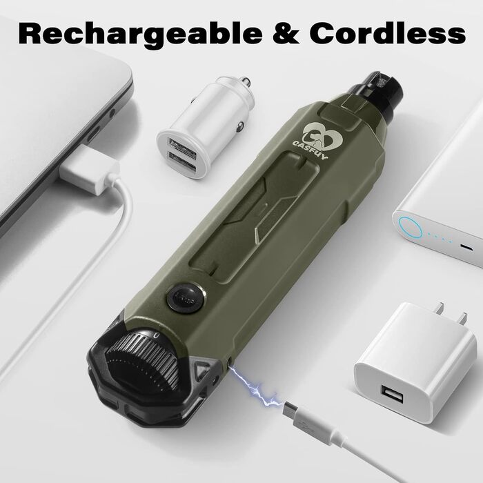 Електричний точилка для кігтів собак Casfuy 6-ступінчаста – безшумна, акумуляторна шліфувальна машинка для собак великих, середніх та маленьких порід, армійного кольору