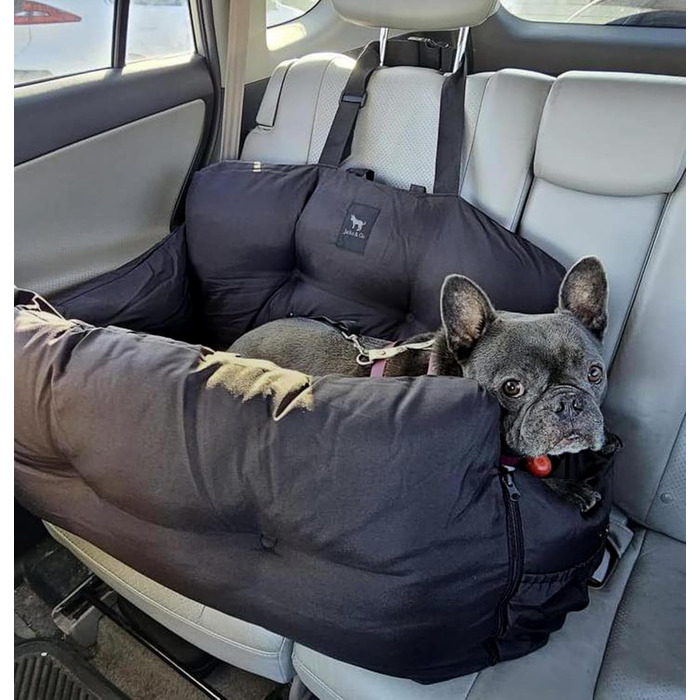 Автокрісло для собак JACKO & CO Premium, сіре, для маленьких та середніх тварин до 15.9 кг, з підняттям, з повідком та кишеньками, водовідштовхувальне