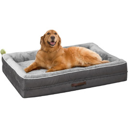 Ортопедичне ліжко для собак великих порід, кошик для собак, що можна прати, з піною у формі яйця, водовідштовхуване ліжко для собак з неслизьким дном та чотиристоронньою подушкою (сірий, 61x91x18 см)