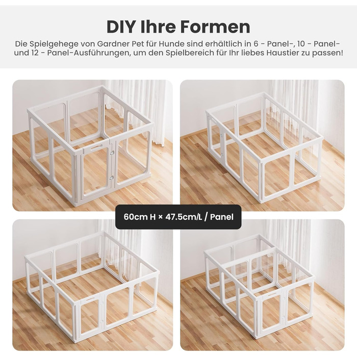 Клітка-біговий вольєр для цуценят Gardner Pet Acryl, 60 см, 8 панелей, для дому, складана, прозора, з присосками, підходить для цуценят, кроликів, котів, свиней
