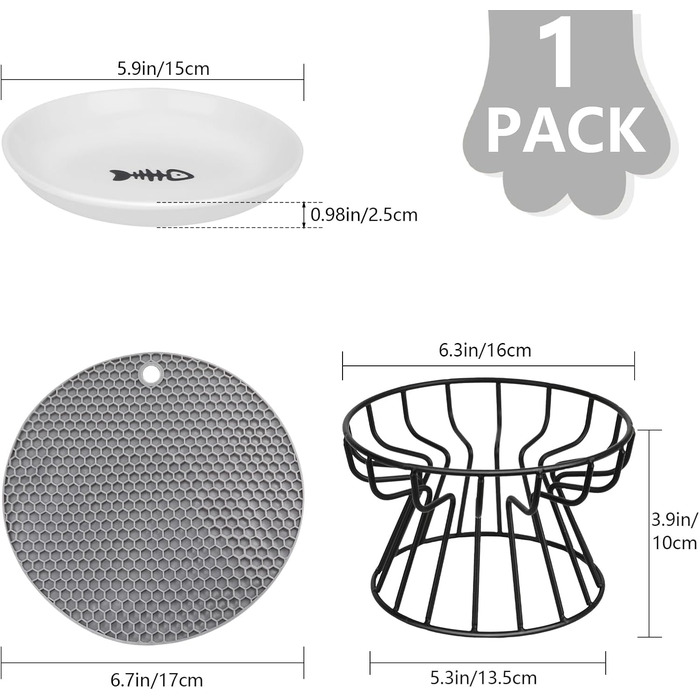 Підвищені годівниці для котів Katzennapf Erhöht: 2 шт. з підставки з силікону, металевий стійкий тримач, захист шиї, керамічні миски для корму та води