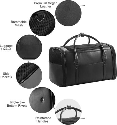 Сумка-переноска для тварин Johomviin з натуральної шкіри для собак та котів до 6,8 кг, схвалена авіакомпаніями, чорна