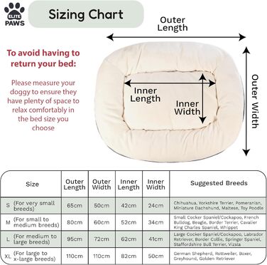 Ліжко для собак Elite Paws UK: ортопедичне, з двошаровим шаром піни та плюшевою подушкою, підтримка голови, шиї та суглобів, знімний чохол з флісу кремово-сірого кольору