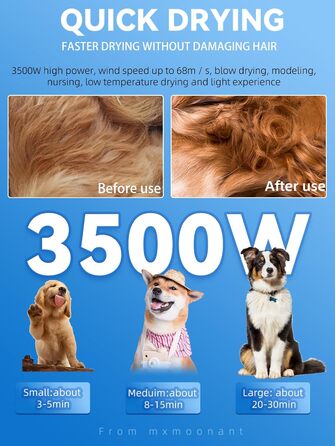 Сушарка для собак Mxmoonant 3500W з подвійним мотором - для великих і довгошерстих собак, професійний догляд за тваринами, 4 насадки та велика щітка