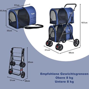 Візок для тварин GOPLUS 2-в-1: для кота та собаки, з відкидною конструкцією, 2 гальма, знімні кишені, блакитний