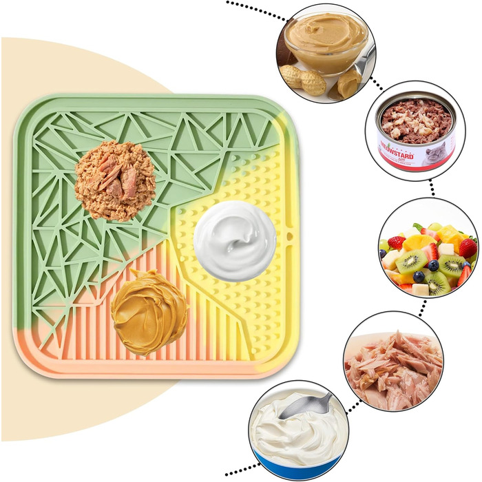 Силіконовий килимок для лизання собак та котів з присосками, багатокольоровий, для цуценят, уповільнює годування, знімає тривогу під час купання та тренувань