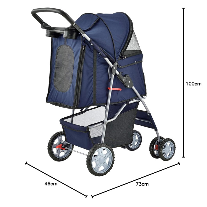 Візок для собак pro.tec 'Niceville' - блакитний, з дощем та сумкою для покупок