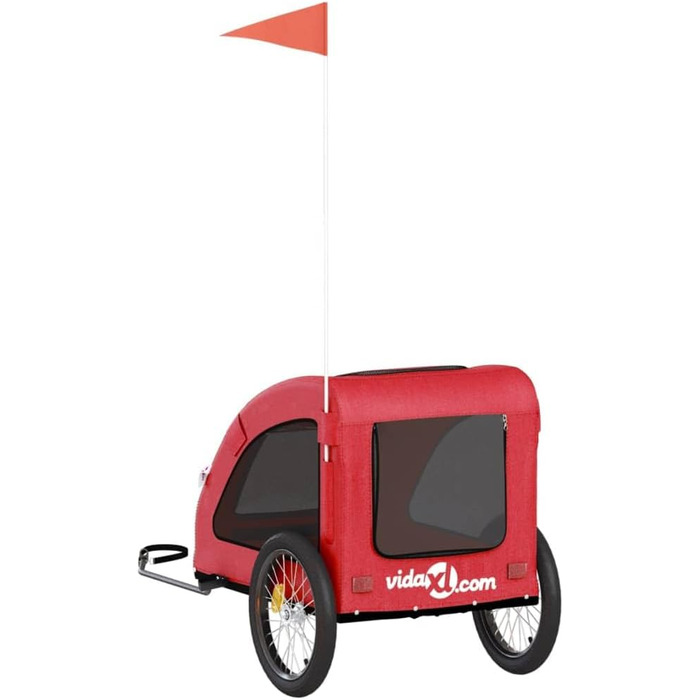 Причіп для собак Fasba: велосипедний причіп для тварин з відбивачами та прапорцем, для котів та собак, червоний, Oxford-тканина та метал