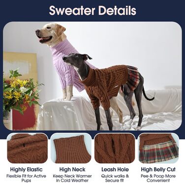 Теплий зимовий пуловер для собак великих порід IECOii, червоний, XXXL. З отвором для повідка, класичний в'язаний з хрестиком, еластичний та зручний.