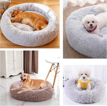 Кругле лежанка-гніздечко для собак та котів, 80 см, сірий колір, плюшевий, миючий, для дрібних та середніх порід