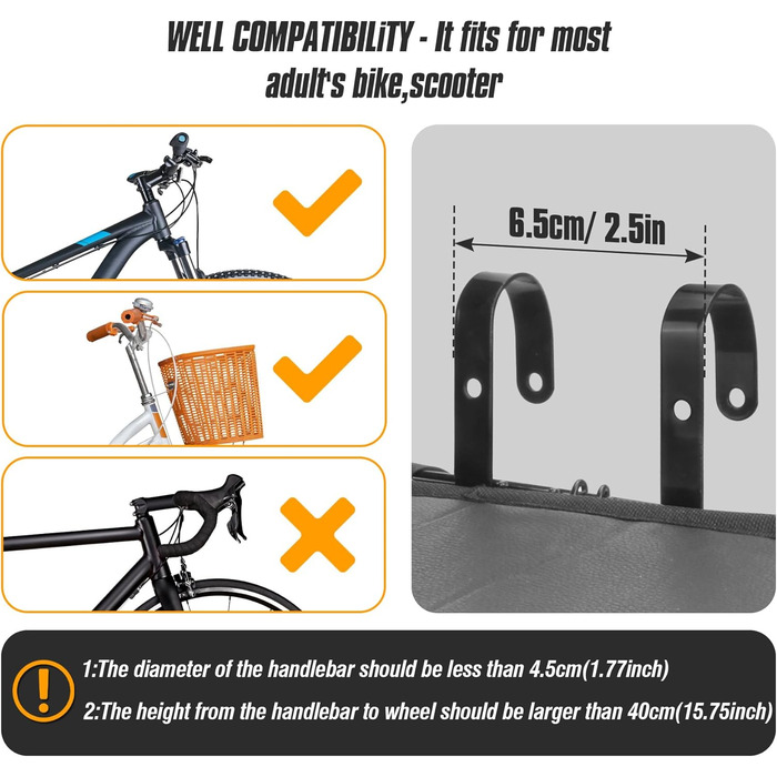 Складаний велосипедний кошик Spesh для передньої/задньої частини з PU-вкладишем, 33x20x22 см