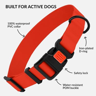 Водонепроникний нашийник для собак CollarDirect: регульований, силікон та пластик, стійкий до запахів, легко миється, безпечна застібка. Підходить для собак маленьких, середніх та великих порід (XL (45-66 см), S (25-33 см), Червоний)