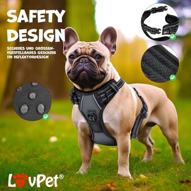 Шлейка для собак LOVPET® без натягу та удушення для маленьких собак та цуценят, дихаюча та м'яка, світловідбиваюча | Шлейка No-Pull з рулонами для відходів | Регульована шлейка з ручкою, чорна - чорна (M, Антрацит)