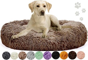 Круглий лежак для собак і котів, коричневий, 80 см. Знімний м'який плюшевий кошик з водонепроникним дном. Підходить для собак і котів.