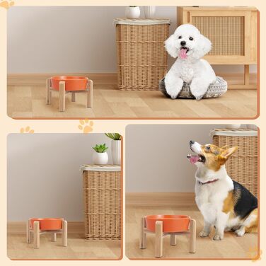 Антислизька годівниця для собак, кераміка, піднята - годівниця для собак на бамбуковому підставці, для повільного годування, для маленьких та середніх собак, білий, діаметр 17 см