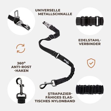 Автогурт для собак Wuglo 30-95см: безпечний кріплення для автокрісла, універсальний, чорний