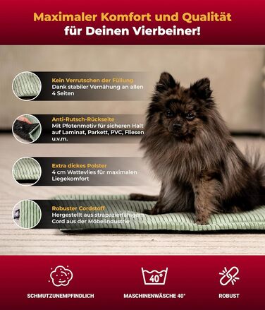 Килимок для собак HS-Hundebett® з підкладкою Cord, XS – антиковзаюча функція, м'яка ковдра для собак, затишне місце для відпочинку – виготовлено в Німеччині (зелений, 55x75 см)