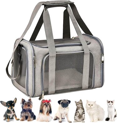 Транспортна сумка для тварин, переноска для собак та котів, складана переноска для подорожей, сіра (L)