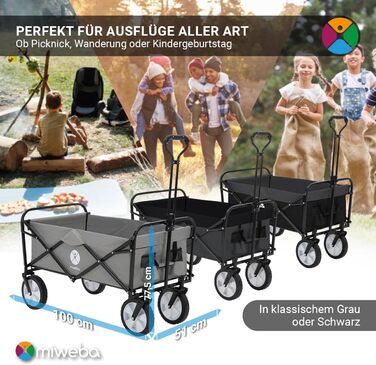 Складаний візок Miweba MB-35 | Вантажопідйомність 120 кг - для дітей, саду, пляжу | Чорний/Темно-сірий