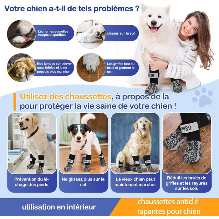 Чорні антиковзкі шкарпетки для собак (XXL) - захист лап від слизькості на твердих підлогах