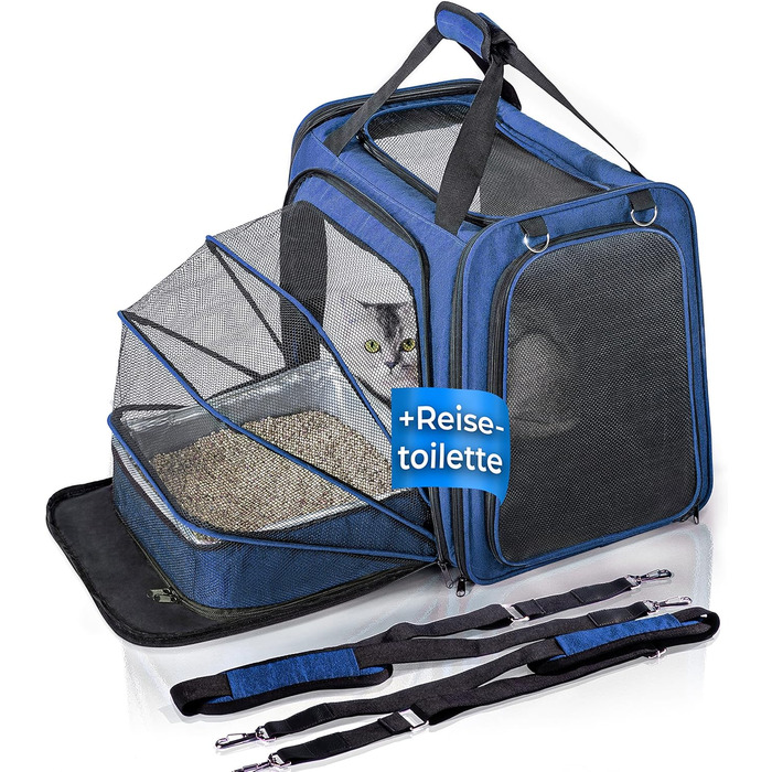 Транспортна переноска для котів You Decide Munich Cat Premium Suite LX (блакитна) з туалетом, складна