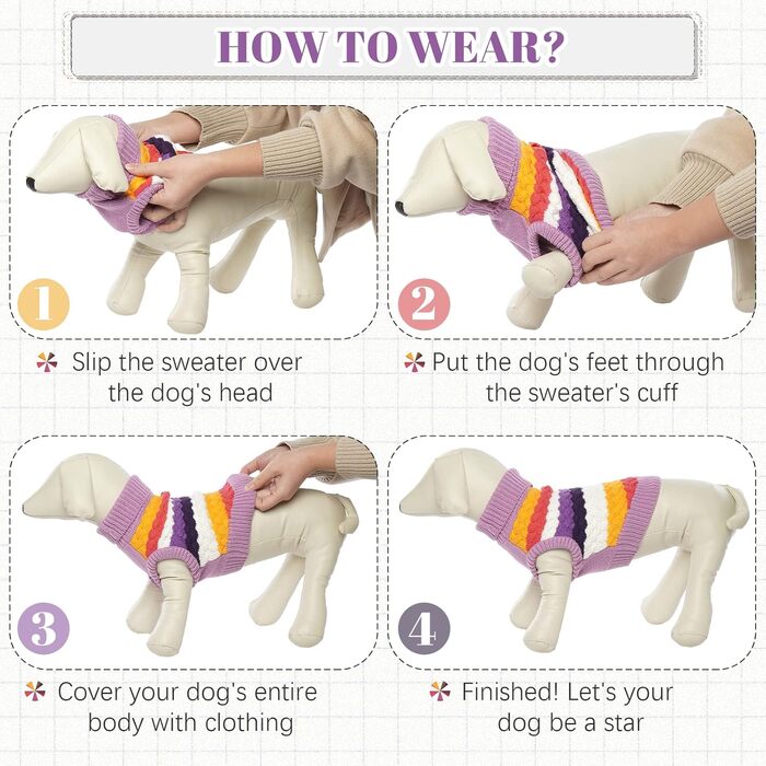 Теплий пуловер для собак Kuoser, для маленьких та середніх собак, флісова одіяг, зима (S, фіолетовий)