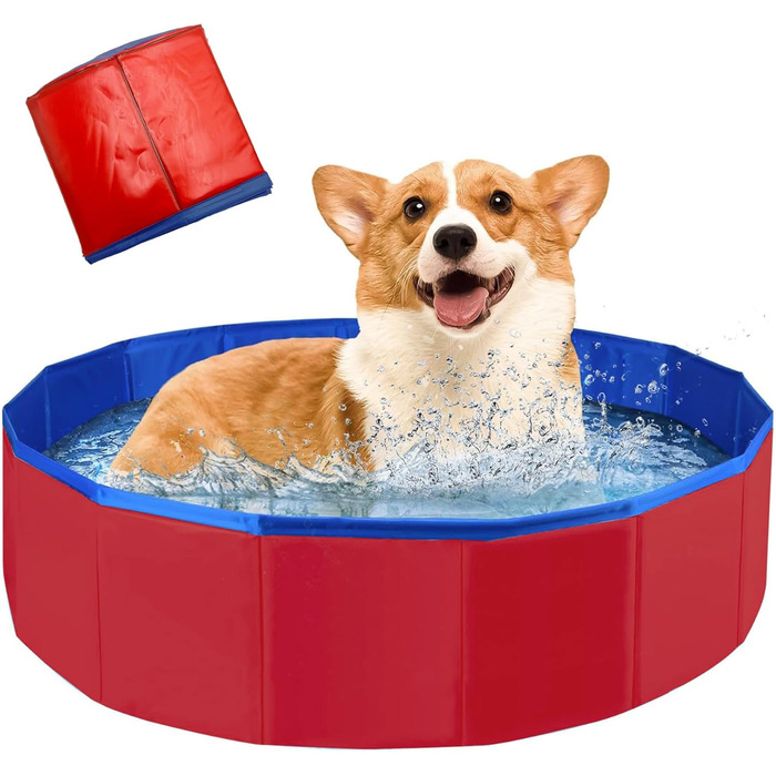 Надувний басейн для собак та котів, 60x20 см, блакитний/червоний, з неслизького ПВХ
