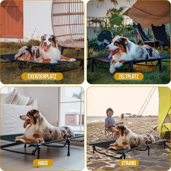 OneTigris лежанка для собак Outdoor, піднята лежанка 21 см, 130x70 см, зручна та дихаюча, міцна, легко миється, для кемпінгу, чорна L