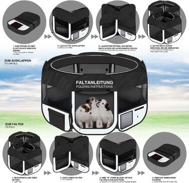 Вольєр для цуценят і домашніх тварин All Pets United XXL, чорний-бежевий, для собак, котів, кроликів та дрібних тварин, для дому та вулиці