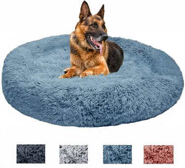 М'яке ліжко для собак Yuly, велике для середніх та великих собак, зручне та м'яке, кругла собача софа, ліжко для домашніх тварин, донат, ліжко для котів, прання (D-90см, блакитне)