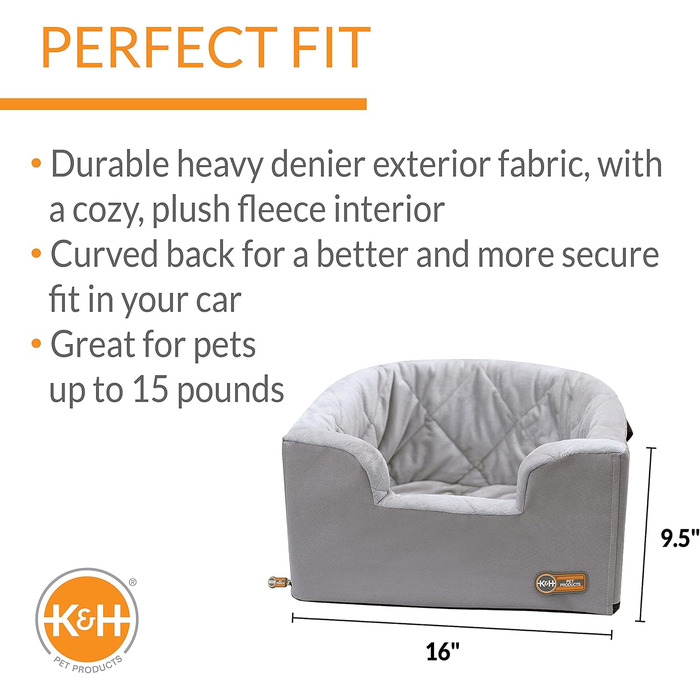 Автокрісло для тварин K&H Hangin' Bucket Booster, сіре, 40,6x37,8 см