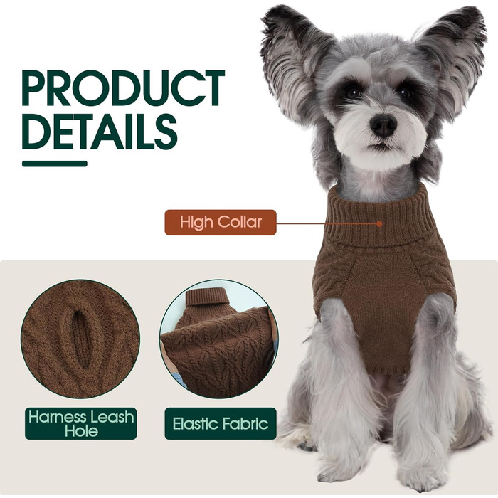 Теплий пуловер для собак Kuoser, пуловер для маленьких, середніх та великих собак, флісовий пуловер для собак, XL (Обхват грудей: 62 см), XS (Обхват грудей: 30 см), Колір: Коричневий