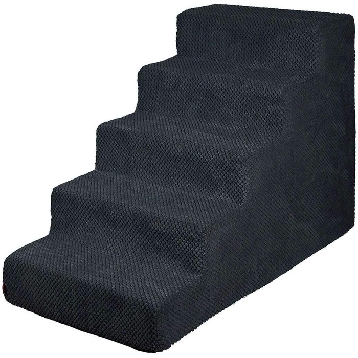 Сходинка для собак та котів 50 см | 5 сходинок | М'який плюшевий чохол | Чорний колір | Для ліжка та авто