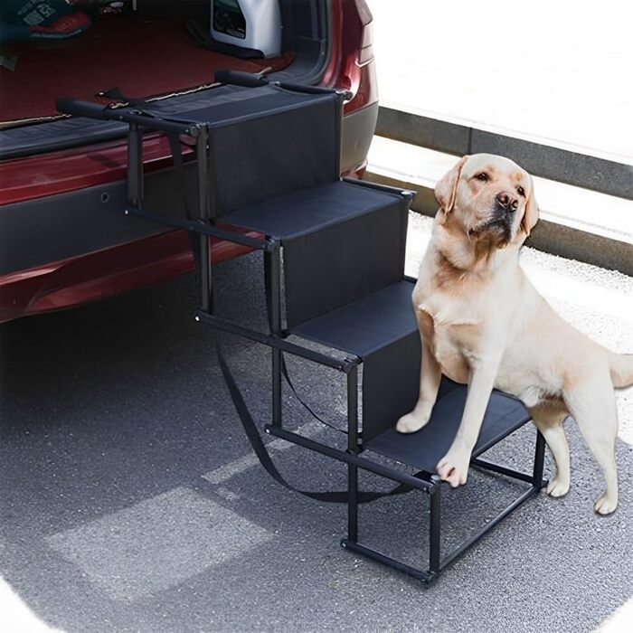 Сходинки для собак: портативна пандус для авто, 4 сходинки, чорний, до 80 кг