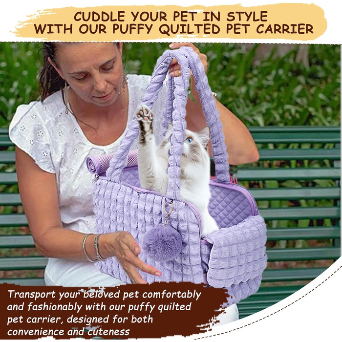 М'яка переноска для котів uuclume, стильна сумка-подушка з пухнастим м'ячиком та вентильованими сітчастими застібками, для цуценят до 5 кг / котів до 6,8 кг (чорна)