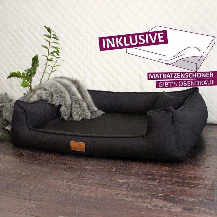 Ортопедичне ліжко для собак Tierlando® Goofy Couture з захистом для матраца, знімний чохол з меблевої тканини, для собак середніх та великих порід, розмір: 90x75 см, колір: чорний