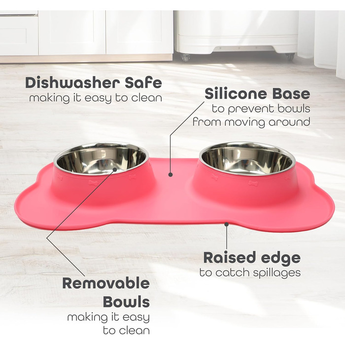 Набір мисок для тварин DIVCHI: миска для їжі та води, силіконовий піднос, для котів, цуценят, маленьких собак (блакитний, зелений, рожевий, M)