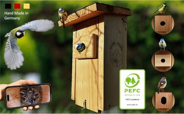 Дерев'яний пташиний будиночок з камерою, Wi-Fi трансляцією, PEFC сертифікат, 3м кабель живлення – Ністбокс для саду, подарунок
