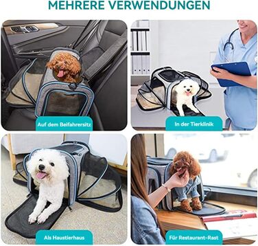 Транспортна переноска для котів та собак, велика, 46x28x29 см, розширювана, сіра. Підходить для котів, собак, цуценят, авіаперевезень.