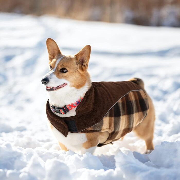 Теплий зимовий одяг для собак, куртка для собак з захистом живота, зимова куртка для собак зі світловідбиваючими елементами, двостороння куртка для собак, одяг для собак з отвором для повідка, коричнева, XL X-Large