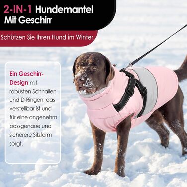 Водонепроникний теплий зимовий одяг для собак AOFITEE, рожевий XS, з шлейкою, з блискавкою та флісовою підкладкою, світловідбиваючий
