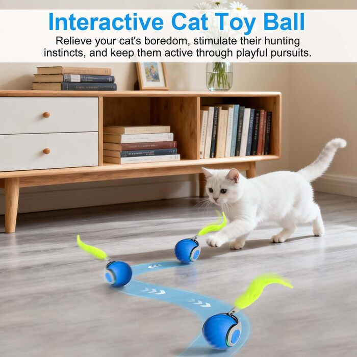 Інтерактивна іграшка для котів - м'ячик з федерцем, перезаряджається, 2 режими, автоматичний, для дому, самостійної розваги (Помаранчевий) (1 x Синій)