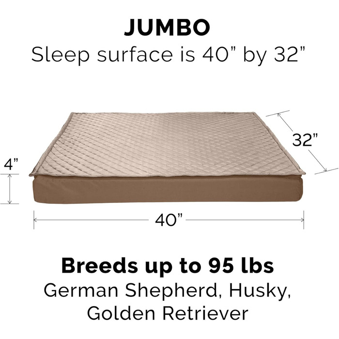 Лягу для собак Furhaven XL: Водостійкий лежак з піною Memory Foam, розмір Jumbo (X-Large), колір пісок (102 x 81 x 10 см)