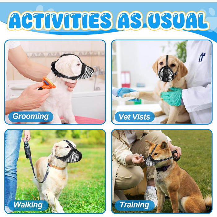 Нашийник-маска для собак, м'який, дихаючий, сітчастий матеріал, регульований, для малих, середніх та великих собак, запобігає гавкоту, їжі та кусанню, 2 шт. Чорний/Білий S