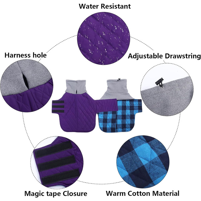 Теплий зимовий пуховик для такси, тепла жилетка для такси, пуховик для такси з отвором для шлейки, вітрозахисний пуховик з коміром-стійкою, жилетка для мініатюрних такс, зелений, S (довжина спини: 31-34 см), зелений (L (довжина спини: 41-44 см), фіолетови